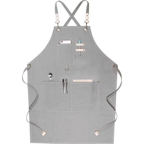 Waterproof Oil-Proof Canvas Apron Adjustment Pinafore with Two Pockets Kitchen Cooking BBQ for Waitress Chef Barber Florist