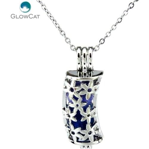 K212 Silver Beads Cage 32mm Hollow Flower Tube Locket Necklace Stainless Chain Aroma Essential Oil Diffuser Locket
