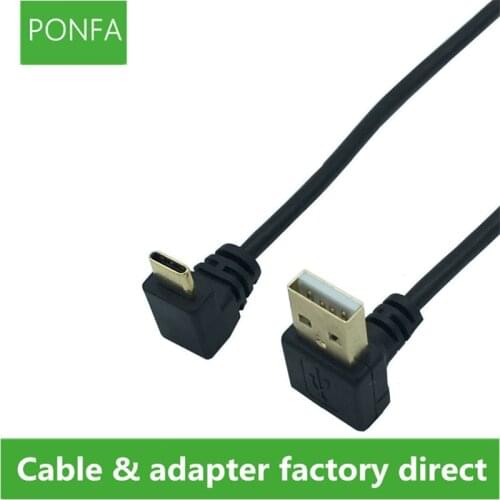 25cm USB 2.0 Down Angle 90 Degree A Male to USB 3.1 USB-C Type-C Up & Dwon Angle USB Data Sync & Charge Cable Gold Plated Plug