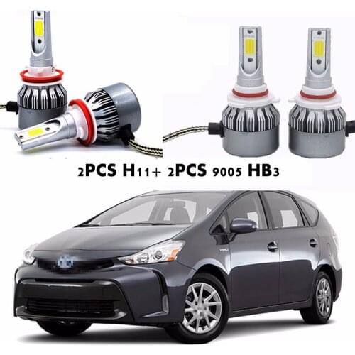 Fuleem 4PCS LED Headlight Kit H11 H8 H9 9005 HB3 Hi/Low Beam 72W 6000K Led Bulb Lights For Prius V