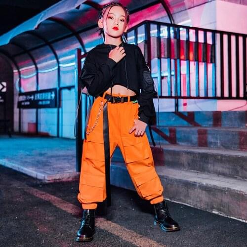 Jazz Dance Costumes For Kids Black Hoodie Shirts Hiphop Pants Ballroom Hip Hop Dance Clothes Girls Performance Danc Wear DN7636