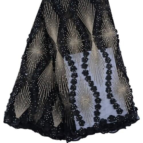 Beautiful Black 3D Lace Fabric 2018 High Quality Lace Nigerian Lace Fabrics For Wedding Factory Price Stones Lace Fabric 999