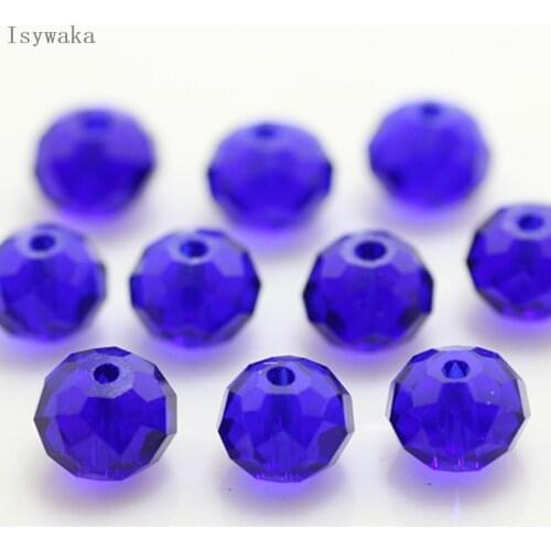 Isywaka Deep Blue Color 6*8mm 65pcs Rondelle Austria faceted Crystal Glass Bead Loose Spacer Round Bead for Jewelry Making