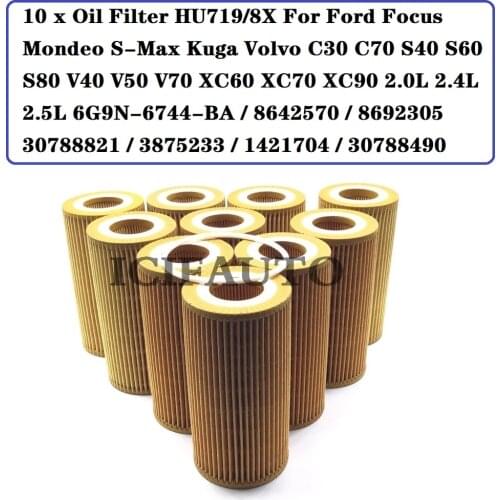 10 x Oil Filter HU719/8X For Ford Focus Mondeo S-Max Kuga Volvo C30 C70 S40 S60 S80 V40 V50 V70 XC60 XC70 XC90 2.0L 2.4L 2.5L