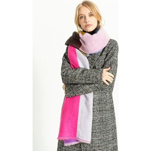 Mingjiebihuo Autumn and winter Europe and America scarf color blocks fight color multi-color cashmere shawl collar woman gilrs