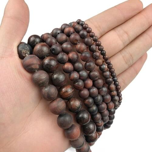 MKTREG Natural Matte Red Tigers eye Stone unsmooth Round Loose beads ball 4/6/8/10/12MM Jewelry bracelet making accessories DIY