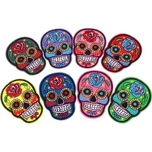 Set of 8 PCS Iron On Sew Skull Candy Patch Badge Cool Motif Appliqué Halloween