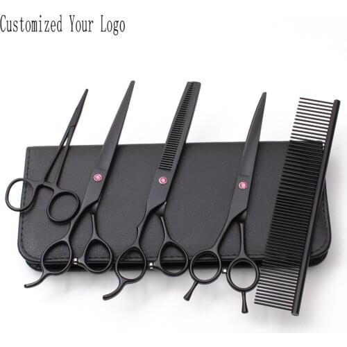 Suit Left-Hand 7" JP Stainless Customize Logo Professional Pet Scissors Regular Scissors Thinning Shears Dogs Grooming Set C3006