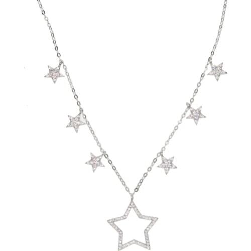 New lovely genuine 925 silver necklace micro pave cz drop stars charm stunning AAA sparkling pendents necklace collars chain