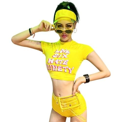 Jazz Dance Costumes Yellow Gogo Dancers Rave Outfit Women Pole Dance Performance Clothing Nightclub American Clothing
