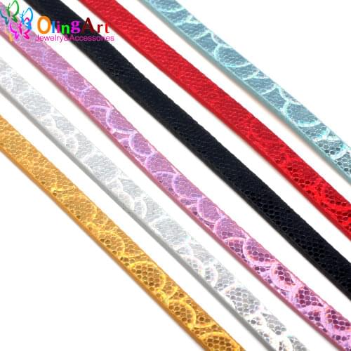 OlingArt The newest 5MM 1Yard/lot Flat Leather Cords PU Bright Scale pattern wire DIY Bracelet necklace Jewelry making