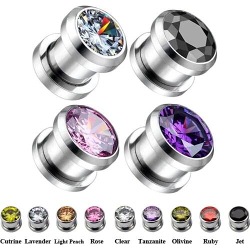 Pair Crystal Ear Plugs Cubic Zircon Screw Ear Plug Tunnel Gauge Piercing Expander Body Jewelry