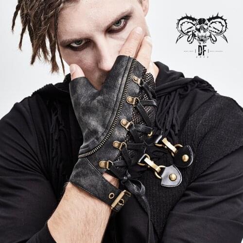 Devil Fashion Mens Punk Cool Handsome Gloves Steampunk Adjustable Rope Pu Leather Hingerless Gloves