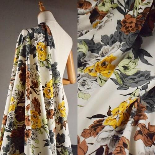 Half Meter China Wind Retro Flower Print High Grade Chiffon Fabric For Dress Cheongsam Ladys Garment Sewing Tissue T1670