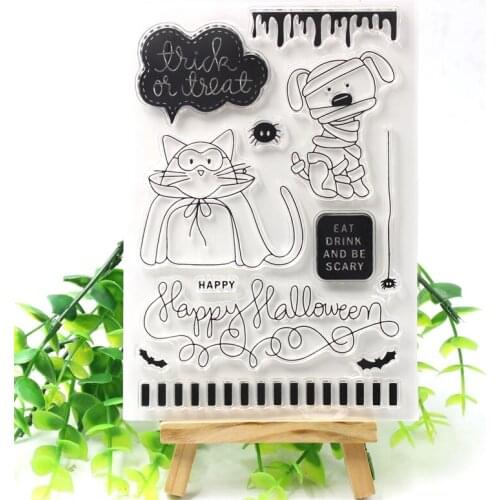 Happy Halloween Transparent Clear Silicone Stamps for DIY Scrapbooking/Card Making/Kids Fun Decoration Supplies 360