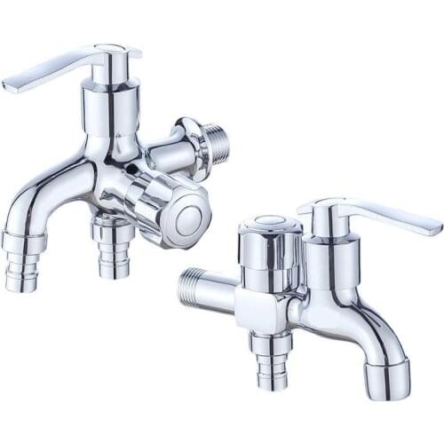 G1/2" Stainless Steel Copper Washing Machine Faucet 1in 2 Out Multifunctional Water Tap Double Bibcock Outdoor Garden Washing