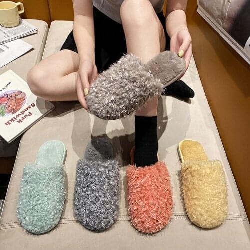 COOTELILI New Fashion Home Slippers Winter Shoes For Women 2021 Home Slippers Keep Warm Slippers Flat Green Gray Size 36-41