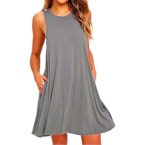 Party Black or Blue Loose pocket Dress Spring Women sleeveless Plus Size round neck Solid Dresses