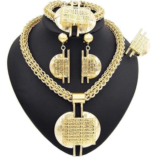 Yulaili TrendyDubai Gold Jewelry Sets For Women African Bridal Pendant Necklace Earrings Bracelet Ring Ethiopia Jewellery