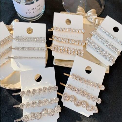 3PCS/Set Korea Crystal Rhinestone Hairpins Women Metal Geometric Rectangle Set Rhinestone Hair Clips Hair Jewelry Accessories