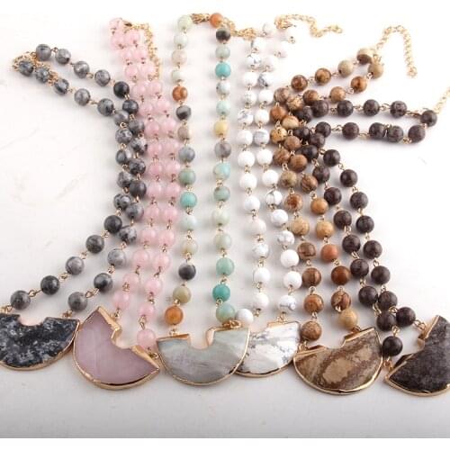 RH Fashion Jewelry 8mm Semi Precious Stone Rosary Chain Natural Stone Pendant Necklaces For Women Choker Necklace