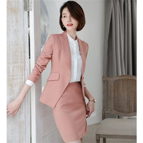 Large Size Business Ladies Skirt Suit Outfits 2 Pcs Set Femme Simple Solid Color Interview 2 Pieces Set Female Blazer + Skirt