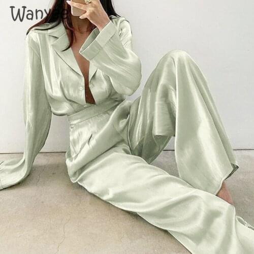 Womens Two Piece Sets Elegant Long Sleeve Top High Waist Pants Vintage Loose Suits Pleated Shirt Temperament Design Clothing