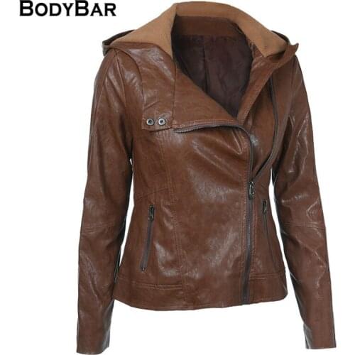 Winter Hooded Leather Jacket Ladies Motor Brown Coat Cool Zipper PU Overcoat Girls Full Sleeves Autumn Jacket Coats Clothing 2XL