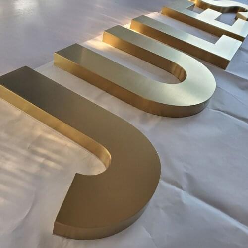Golden Brushed Dimensional Letter Flat Cut Letters Solid SUS Letters Titanium Plating Signs Store Logos Advertising Signage