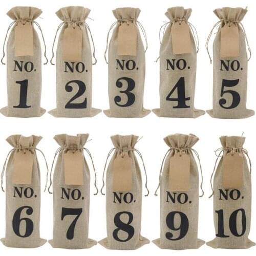 10Pcs Burlap Wine Bags With Tags For Blind Wine Tasting, Numbered Hessian Cloth Glass Bottle Gift Bags For Christmas Wedding Par