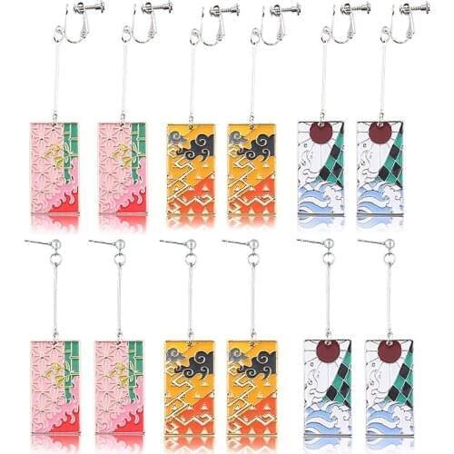 2021 Trend Earring Anime Cosplay Accessory Demon Slayer Kimetsu no Yaiba Kamado Tanjirou Earrings Ear Clip Stud Girl Jewelry