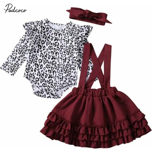 2020 Baby Spring Autumn Clothing Newborn Infant Toddler Baby Girl Leopard Longsleeve Romper Ruffle Dress Headband 3pc Outfit Set