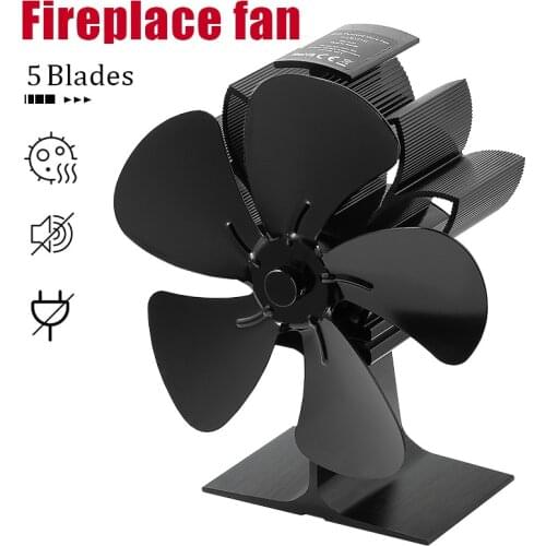 5 Blades Heat Powered Stove Fan New Fireplace Log Wood Burner Eco-fan Quiet Home Black Fireplace Fan Efficient Heat Distribution