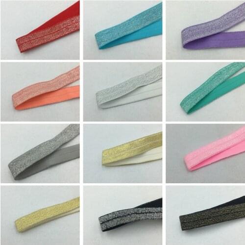 5 Yard 5/8" 15mm Silver Glitter Fold Over Elastics FOE Spandex Bands Hair Tie Headband Tutu Dress Sewing Trim Craft