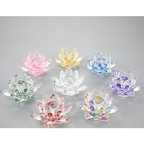 80mm Quartz Crystal Lotus Flower Crafts Glass Paperweight Fengshui Ornaments