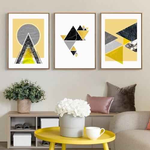 Abstract Geometric Pink Gray Blue Yellow Color Block Circle Line Canvas Painting Wall Picture Poster Living Room Decoration