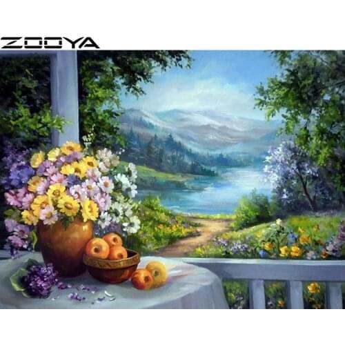 Diamond Embroidery 5D DIY Beautiful Scenery By The Window Diamond Painting Embroidery With Diamonds Fruit On The Table R597