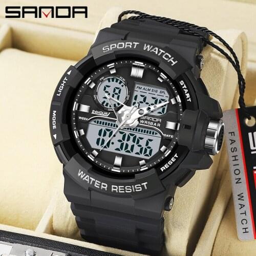 SANDA Military G Style Fashion Sports Watch Quartz Dual Display Watch LED Digital Display Luminous Clock Mens Watch Мужские часы