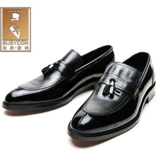 Black genuine leather shoes men
