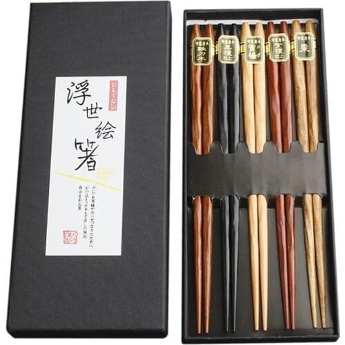 5 Pair Wooden Tableware Chopsticks Japanese Reusable Kitchen Dining Sushi Sticks Beech Chopsticks Set Wood Travel Suit Tableware