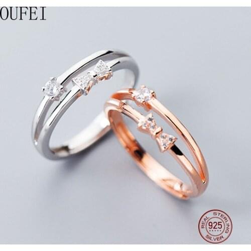 Double Ring For Women Girl 925 Sterling Silver Fine Rings Bowknot Zircon Fine Jewelry Accessories 2020 Trends