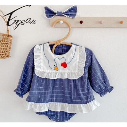 Engepapa Korean Style Newborn Baby Girls Embroidery Lattice Dress Jumpsuit Spring Autumn Toddler Baby Girl Cotton Rompers