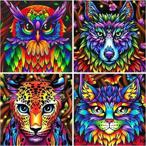 FIYO 5D Diamond Painting Animal Set Color Lion Tiger Owl Square Diamond Embroidery, Mosaic Picture, Cross Stitch, DIY Decoration