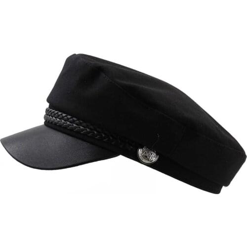 Spring Autumn Polyester Black Beret Hat Lady Women Army Cap Flat Hats Fashion Casual Snapback Military Hats for Female Girls