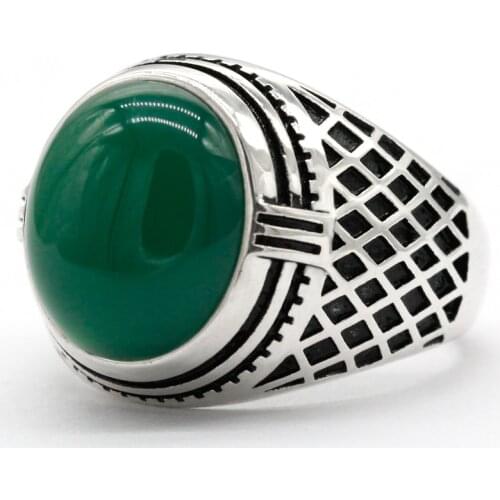 925 Silver Men Ring With Natural Agate Stone Grid Classic Ordinary Simple Design Party/Wedding Ring for Men FIne Jewelry