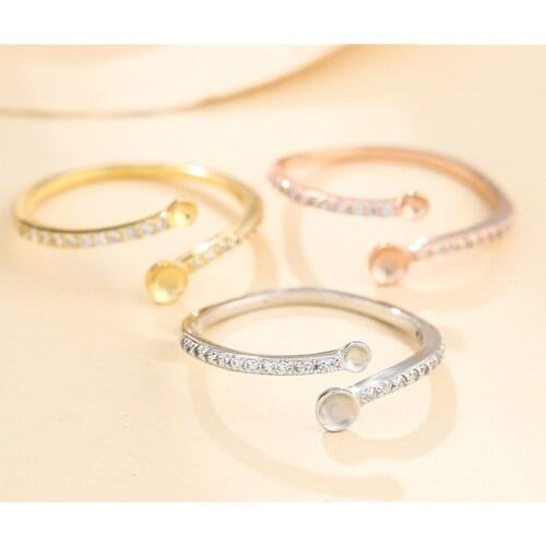 Ring Blank for 2mm-4mm Round Beads or Pearls Gold Plated 925 Silver Zircon Ring Setting Adjustable Ring Base SR0116