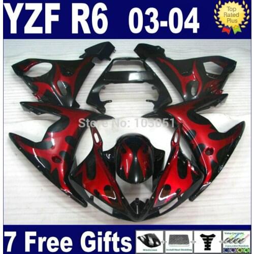 Custom free motorcycle fairings kit For Yamaha 2003 2004 2005 R6s red big flame YZF R6 2003 2004 2005 03 04 05 body repair F
