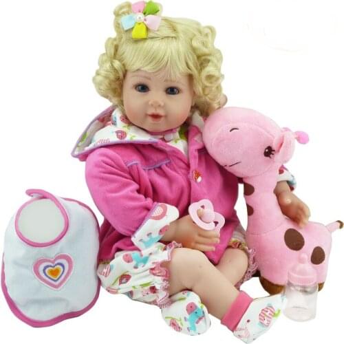 Bebe girl reborn 20"50cm silicone vinyl reborn baby dolls with pink giraffe plush doll toys for children gift BJD princess doll