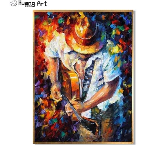 Top Selling Hand Painted Handsome CowBoy Man Playing Guitar Oil Painting On Canvas Man With Guitar Paintings For Wall Decor