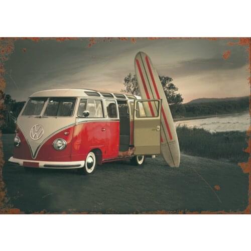 VW Campervan Metal Sign Man Cave Plaque Retro Vintage Volkswagon Surf Life Shed